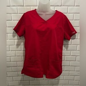 CHEROKEE workwear women red v-neck scrubs top/size M